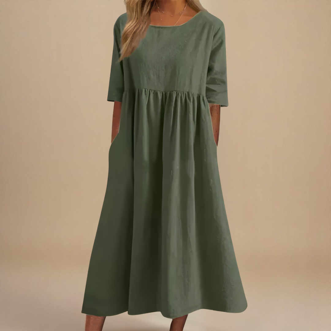KATY | Linen dress with accentuated waist