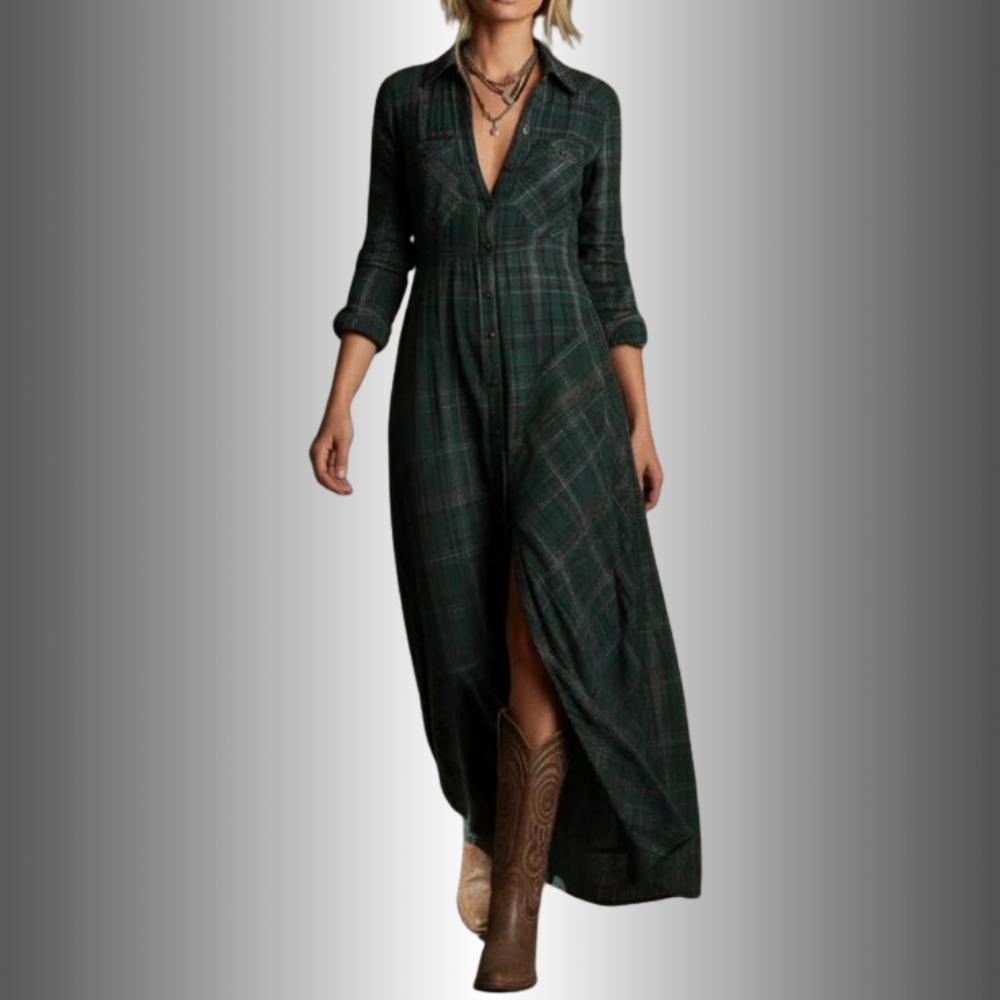 Lily | Plaid Maxi Shirt Dress in Boho Style