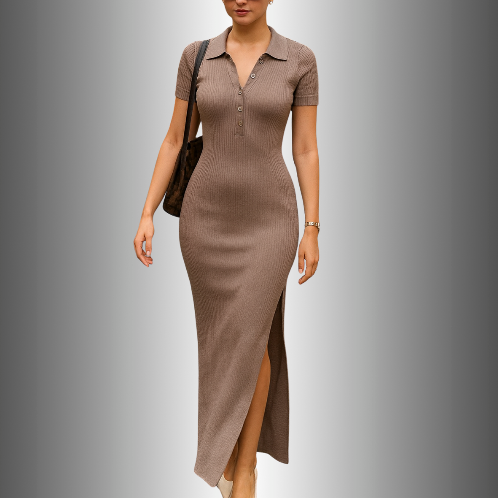 Edith | Ribbed Polo Maxi Dress