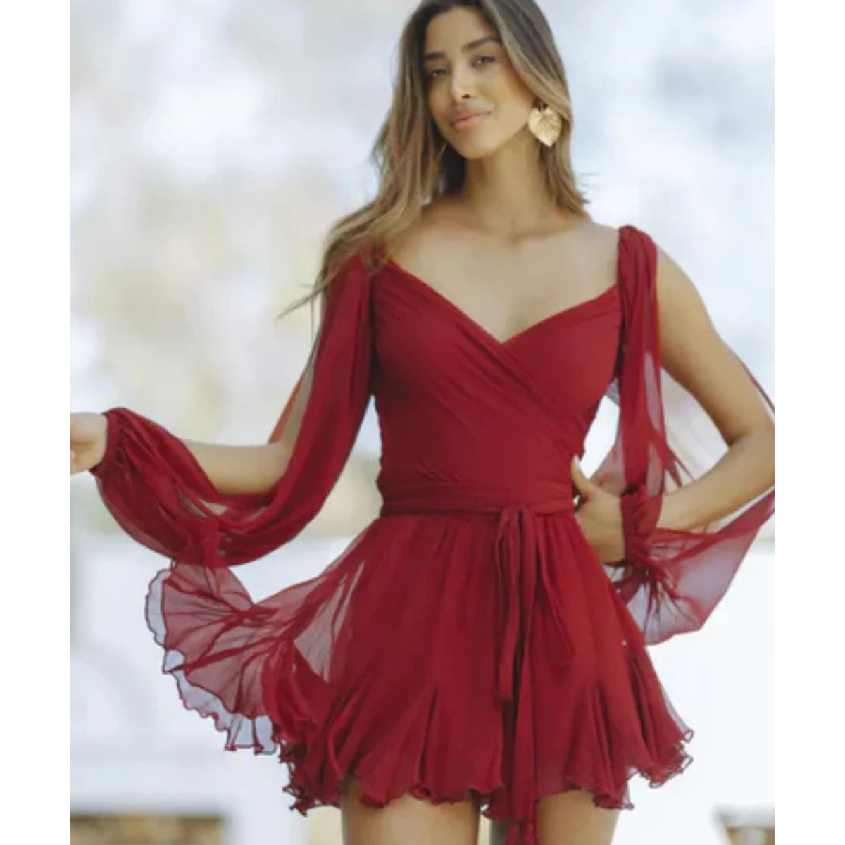 Brigitte | Flowing Dress with Sheer Sleeves