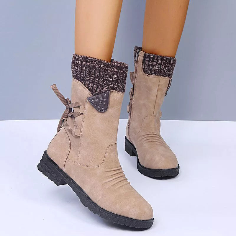 Svea - Retro Thick Heel Leather Winter Boots