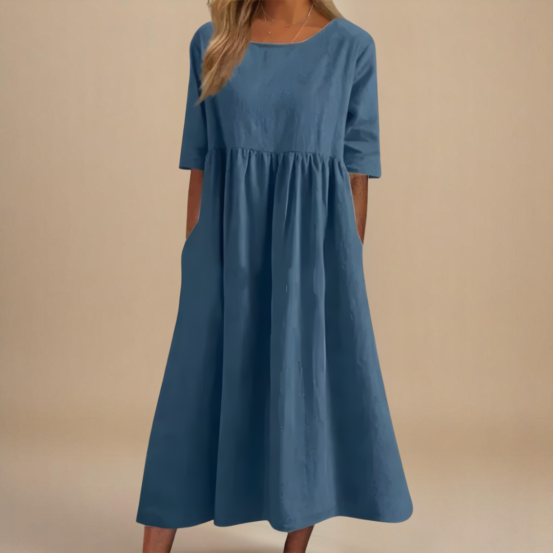 KATY | Linen dress with accentuated waist