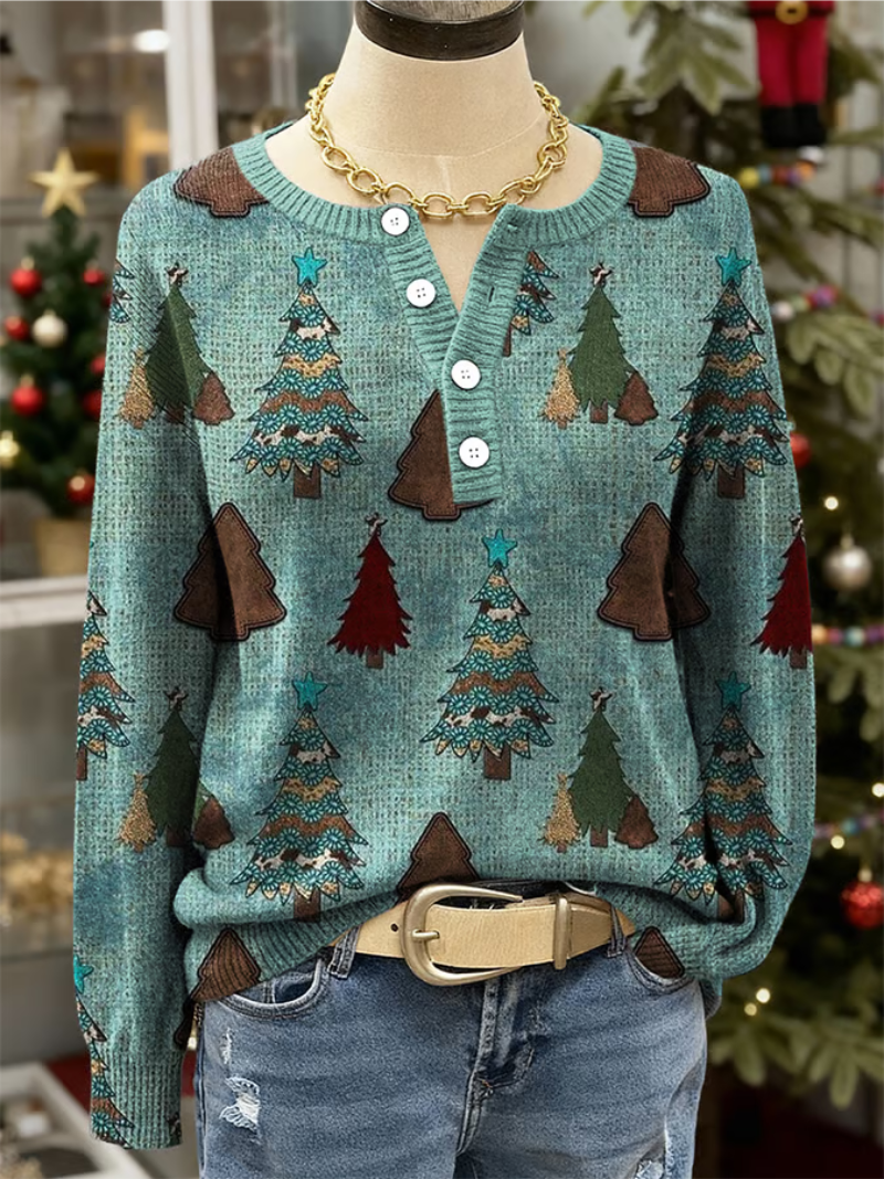 Ainhoa - Christmas Sweater with Christmas Tree Print