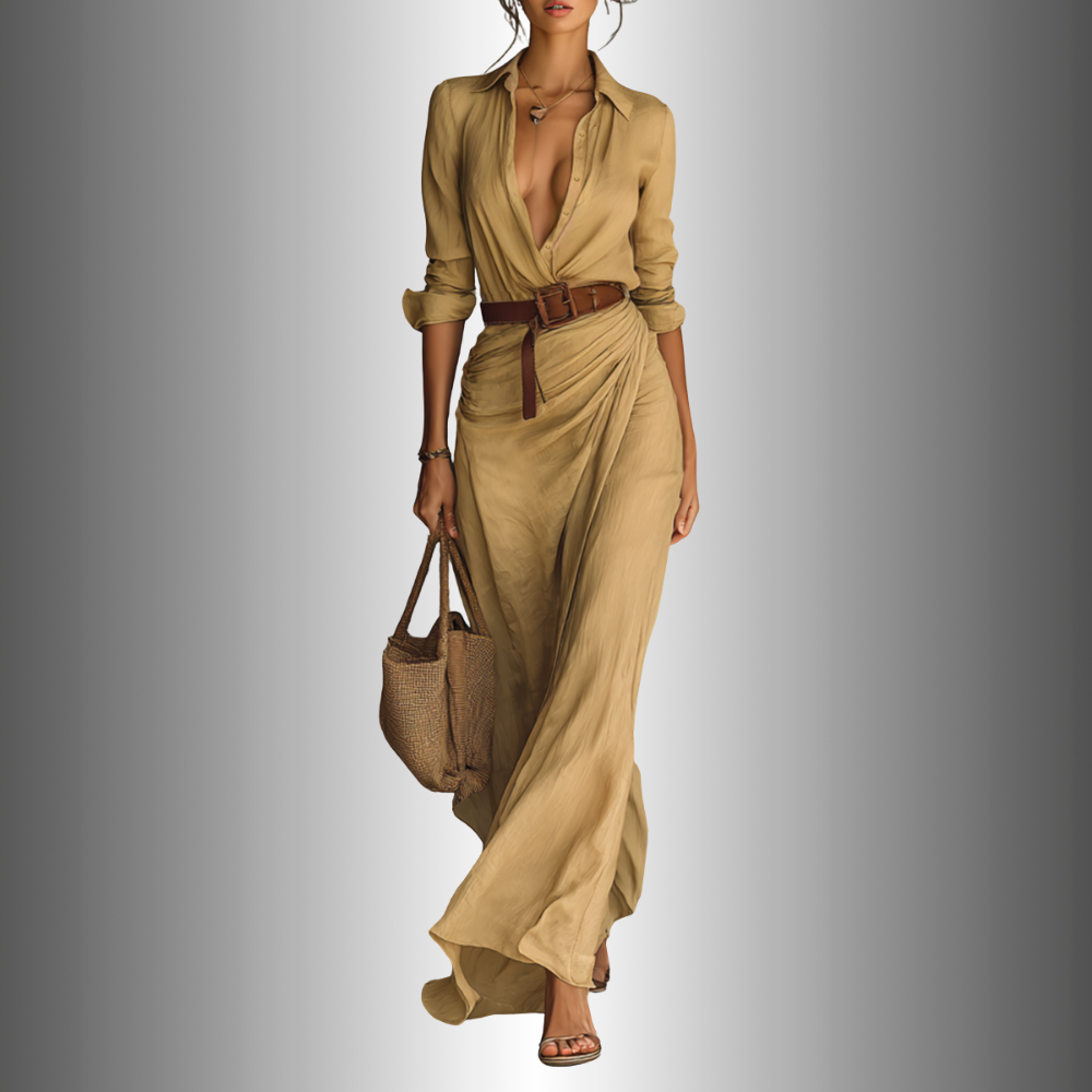 Talia I Tan Wrap Maxi Dress