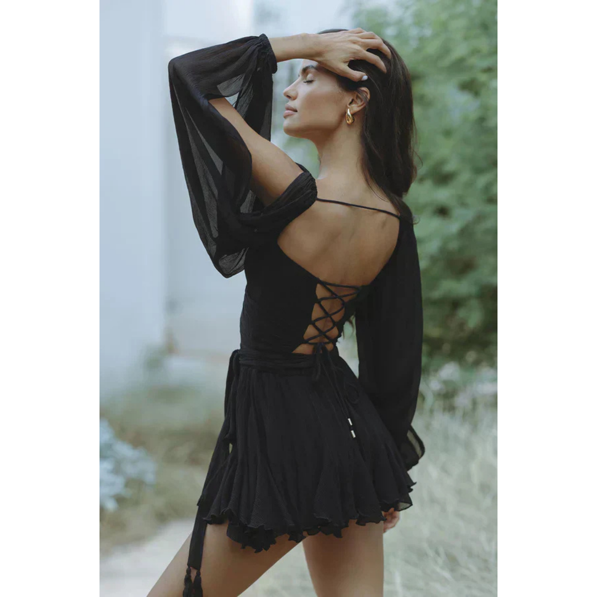 Brigitte | Flowing Dress with Sheer Sleeves