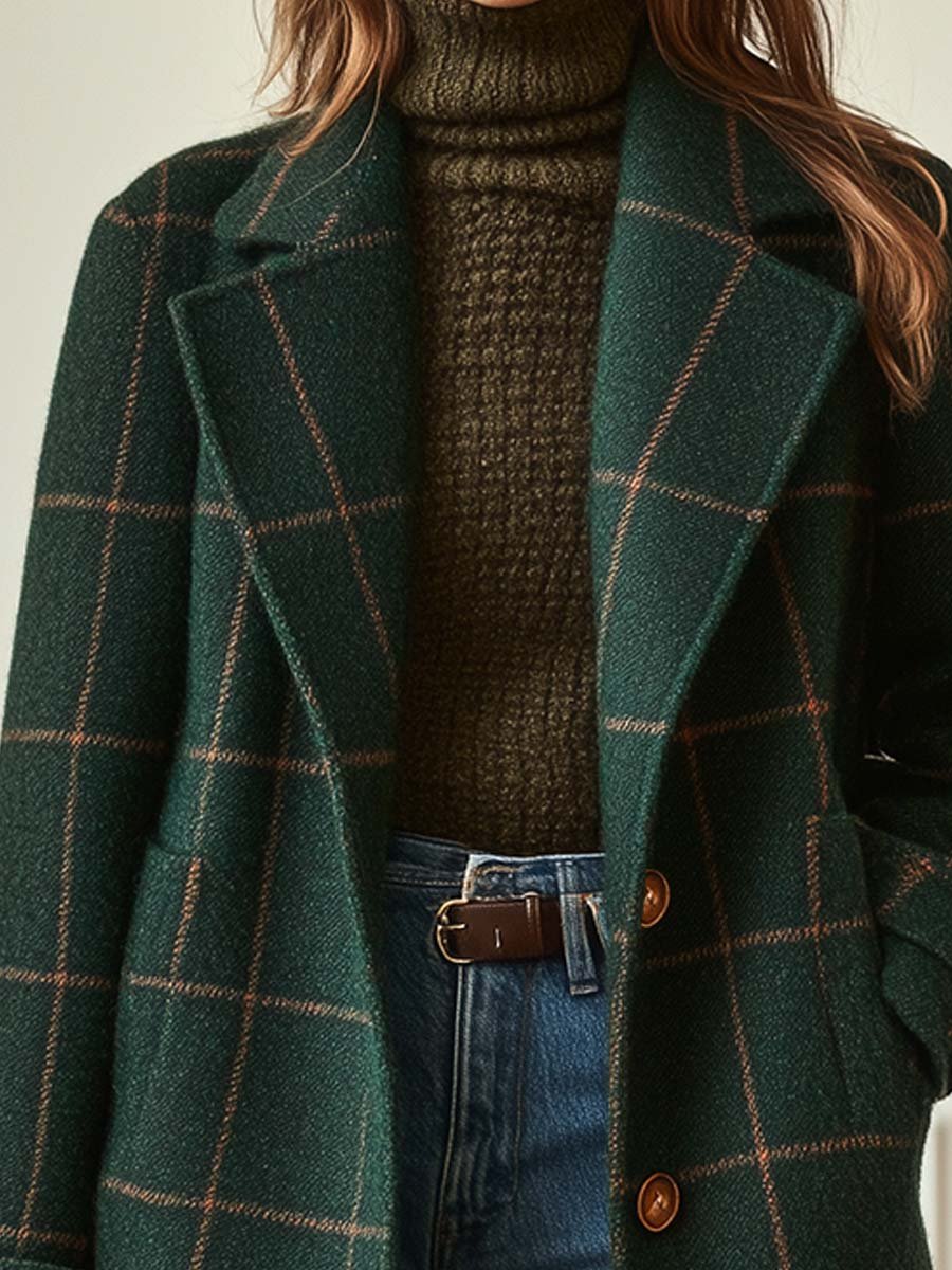 Kaitlyn™ | Retro Lapel Plaid Tweed Coat