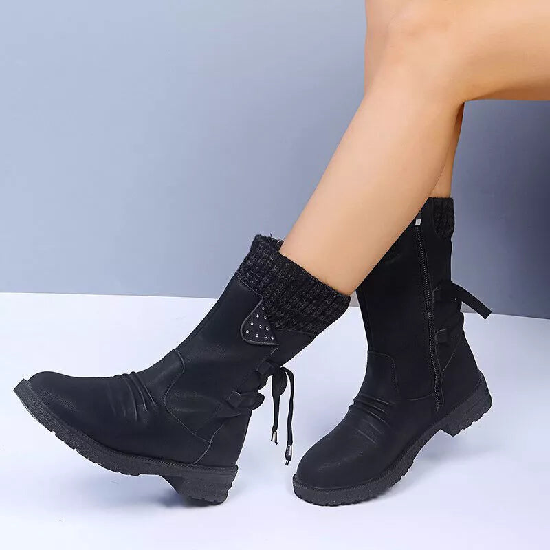 Svea - Retro Thick Heel Leather Winter Boots